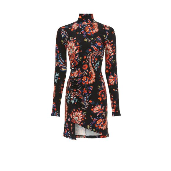 PACO RABANNE Asymmetrical Paisley Mockneck Mini Dress Sz42 (US Large) - Picture 2 of 7